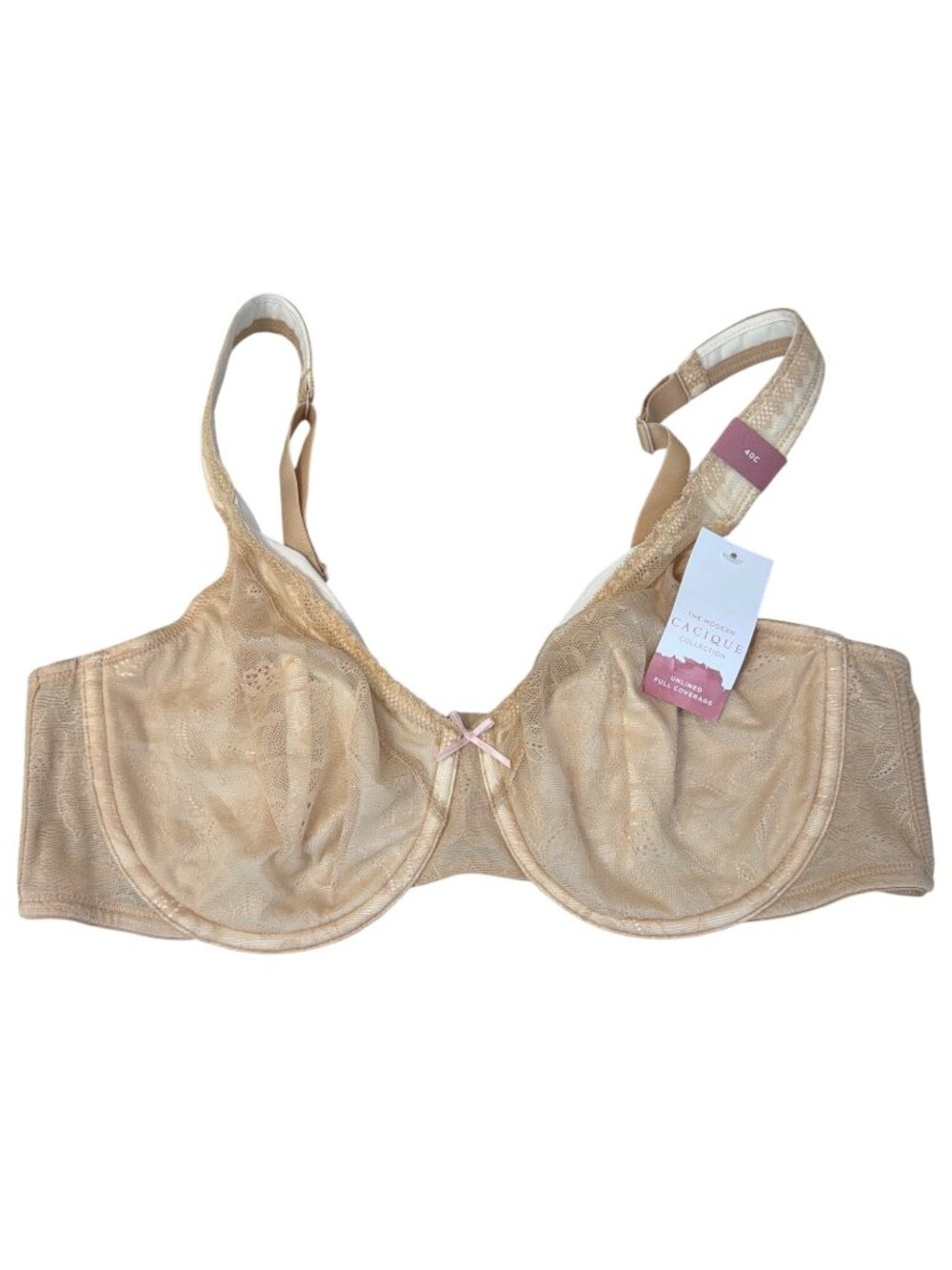 Modern Cacique Collection Unlined Full Coverage Bra Size 40C Beige Lace NWT